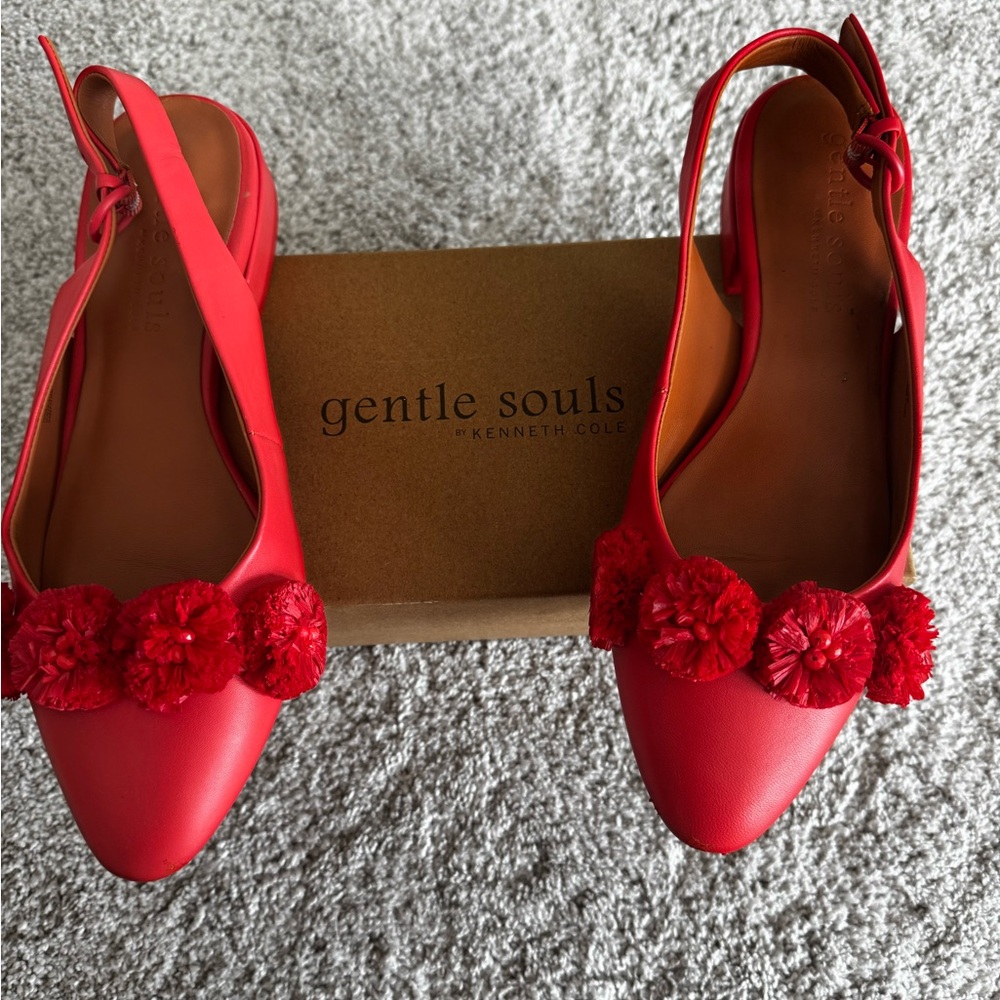 Gentle Souls Orange Flats with Semi Pointed Toe and Flowers